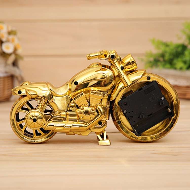 Cartoon Motorcycle Alarm Clock Bedroom Plastic Pointer Alarm Clock, Size: 23*13*6cm, Gold, Gold, ...