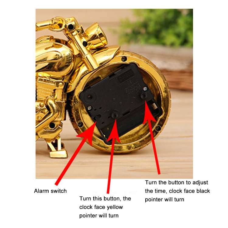 Cartoon Motorcycle Alarm Clock Bedroom Plastic Pointer Alarm Clock, Size: 23*13*6cm, Gold, Gold, ...