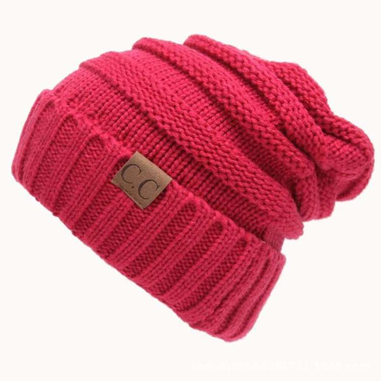 CC Letter Solid Color Wool Hats Concise Knitting Hat, Pink, Beown, Grey, Dark Beige, Khaki, Magen...