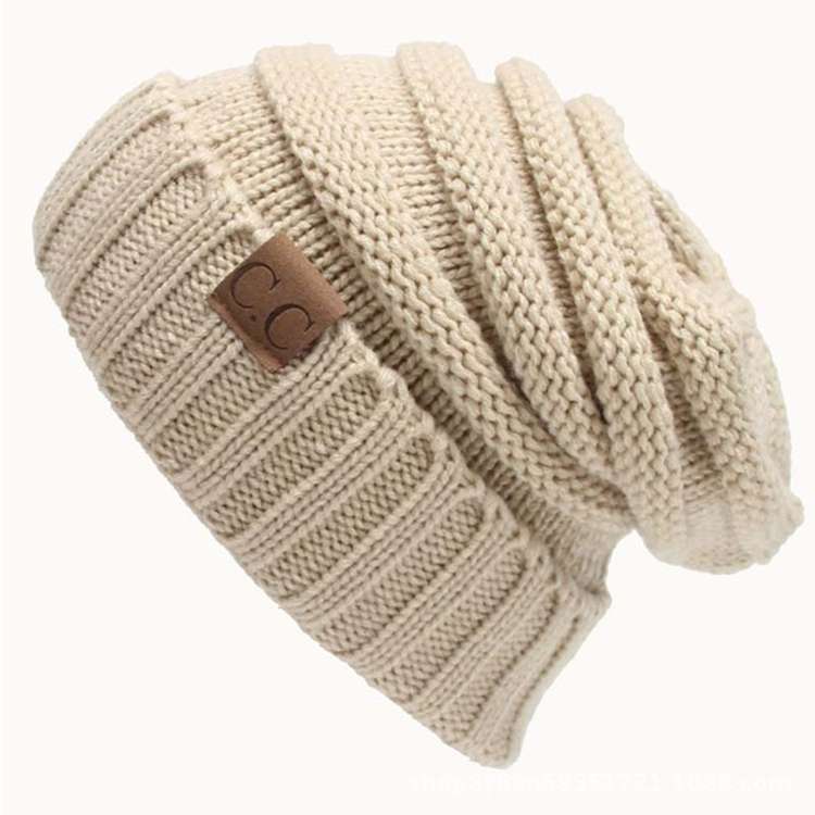 CC Letter Solid Color Wool Hats Concise Knitting Hat, Pink, Beown, Grey, Dark Beige, Khaki, Magen...