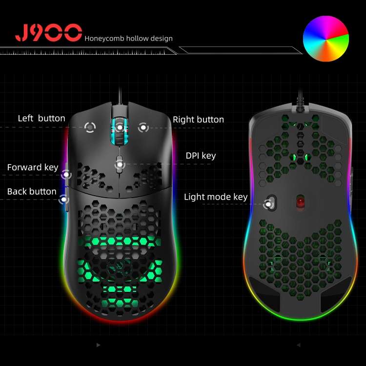 HXSJ J900 6 Keys RGB Lighting Programmable Gaming Wired Mouse (White), J900(Black), J900(White)
