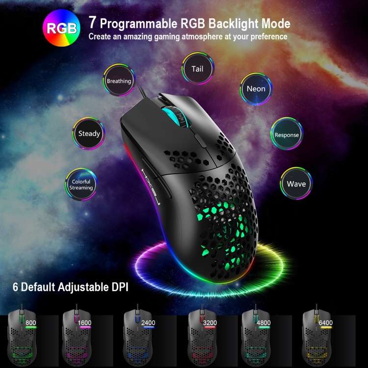 HXSJ J900 6 Keys RGB Lighting Programmable Gaming Wired Mouse (White), J900(Black), J900(White)