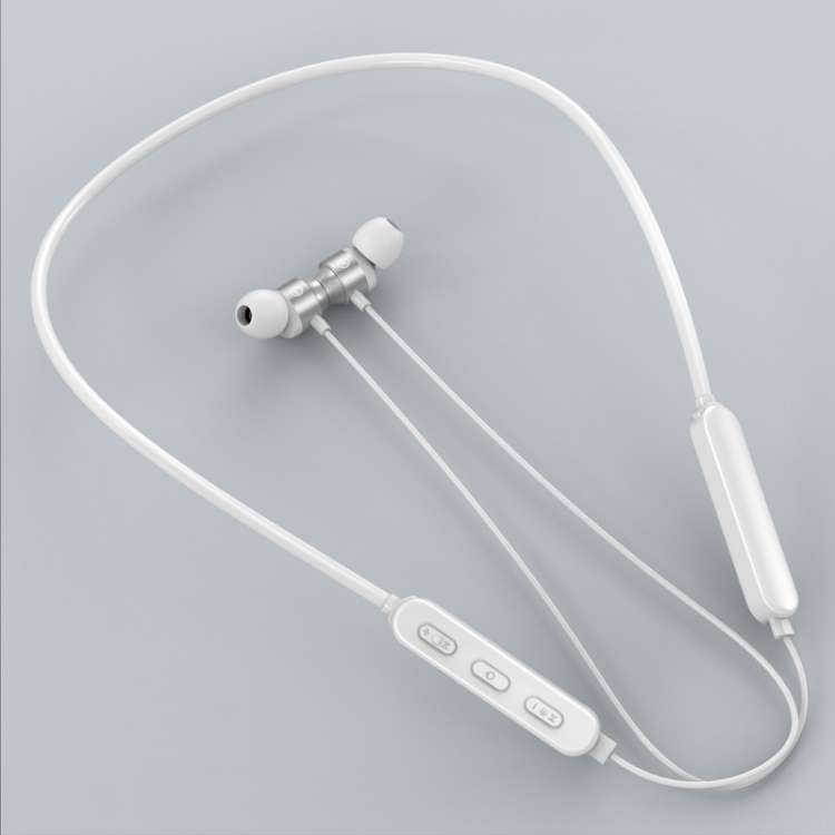 Bluetooth 5.1 Round Wire Neck-mounted Bluetooth Sports Earphone with Magnetic Function, White, Bl...