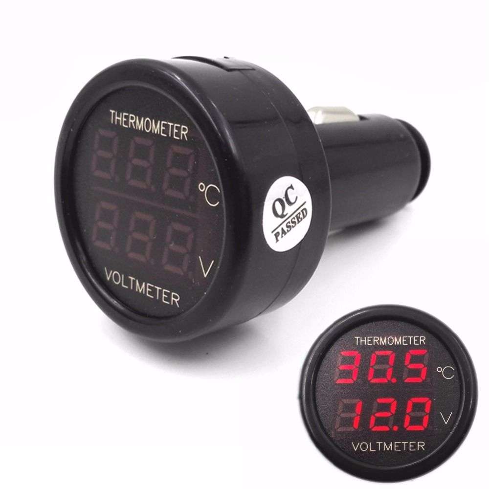 3 in1 Digital LED USB Car Charger, Voltmeter Thermometer ,Car Battery Monitor 12V B