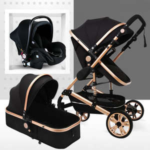 New Belecoo 3 in 1 Stroller BLack with Gold Frame