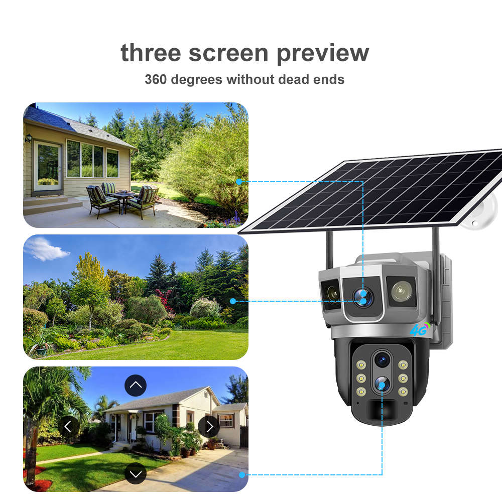Dual Lens V380 Pro Solar Powered Surveillance Security PTZ CCTV Camera Wireless Outdoor WiFi 4G Sim