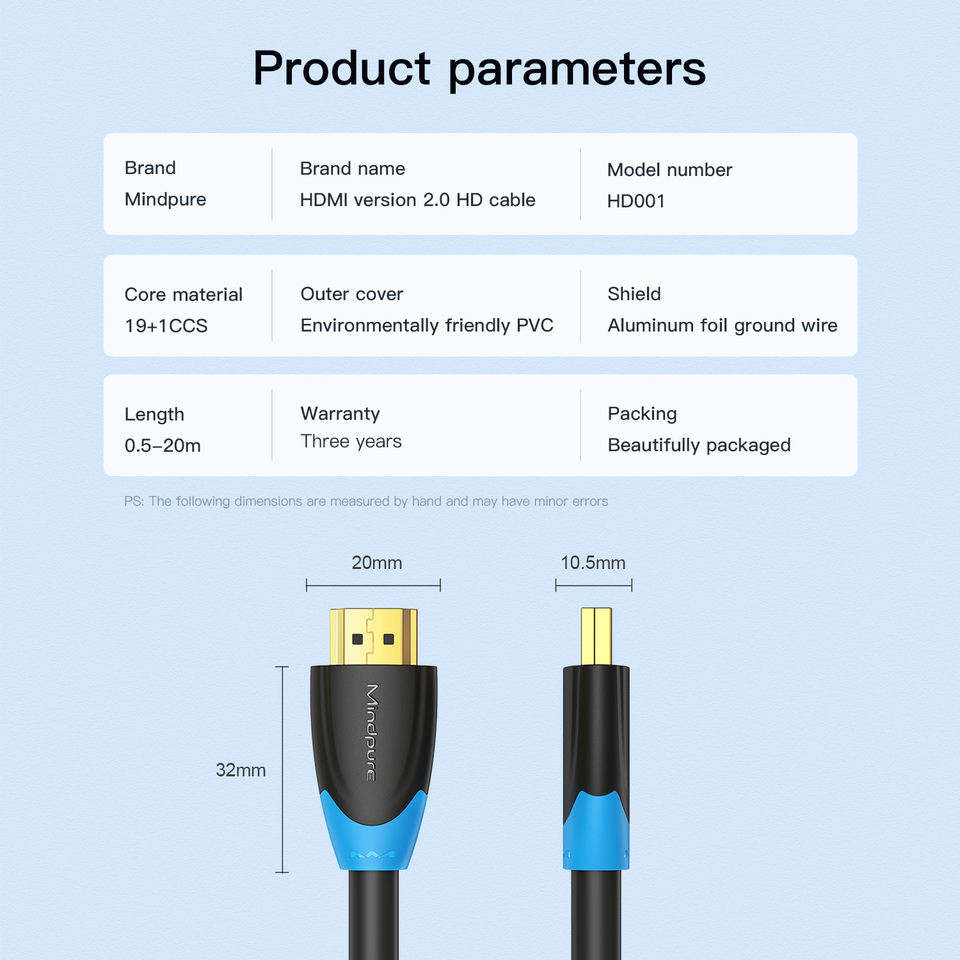 MINDPURE HDMI Cable 3m | 4K Gold-Plated Lead | Foil & Braid Shielded | TV PS5 Projector