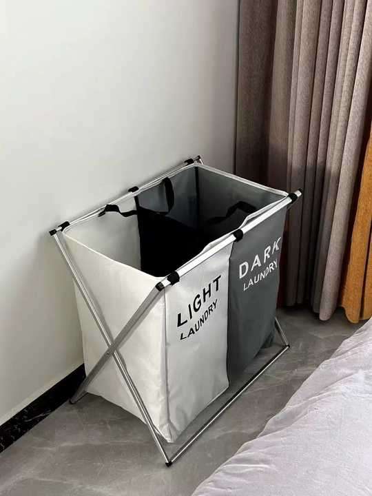 Laundry Basket Hamper 3 Section Dirty Clothes Hamper with Mesh Cover Foldable Aluminum Frame Laundry