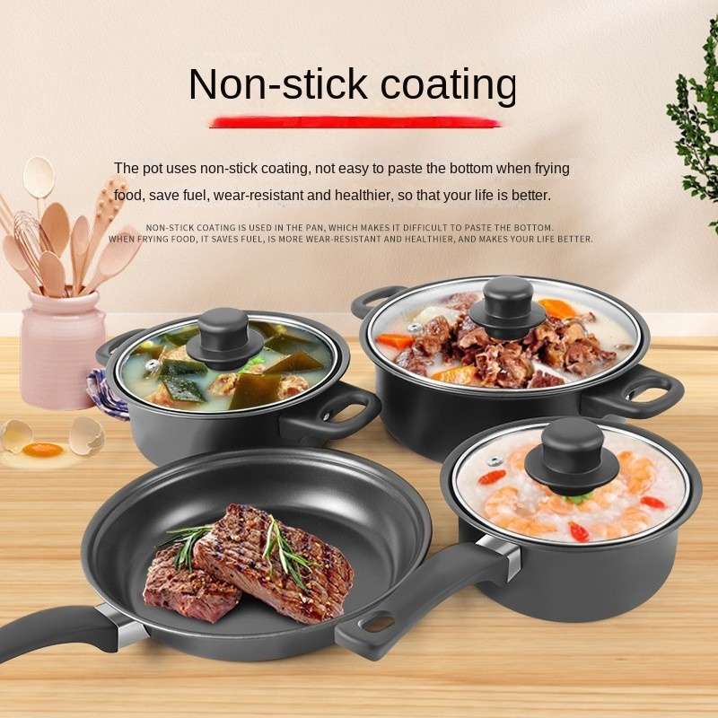 13-Black Cast Iron Kitchen Set with Non-stick Pan Flat and Durable Cooking Tools Transparent Lid