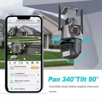 8K 16MP WIFI Camera 4 Lens 3 Screen PTZ 10X Zoom Two Way Audio Color Night Vision Outdoor Home CCTV