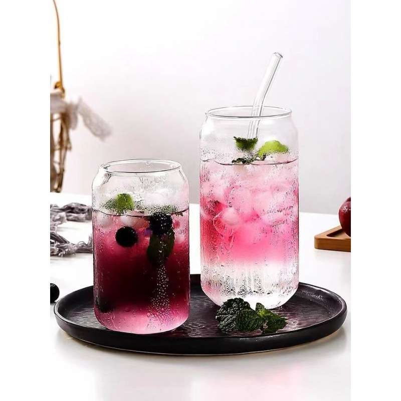 4 Piece  Drinking Glass with Glass Straw 500ml