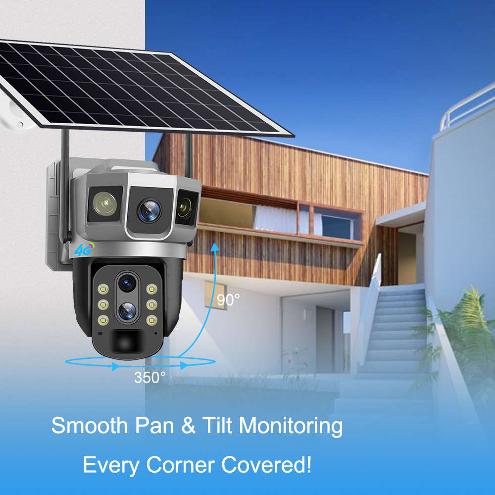 Dual Lens V380 Pro Solar Powered Surveillance Security PTZ CCTV Camera Wireless Outdoor WiFi 4G Sim