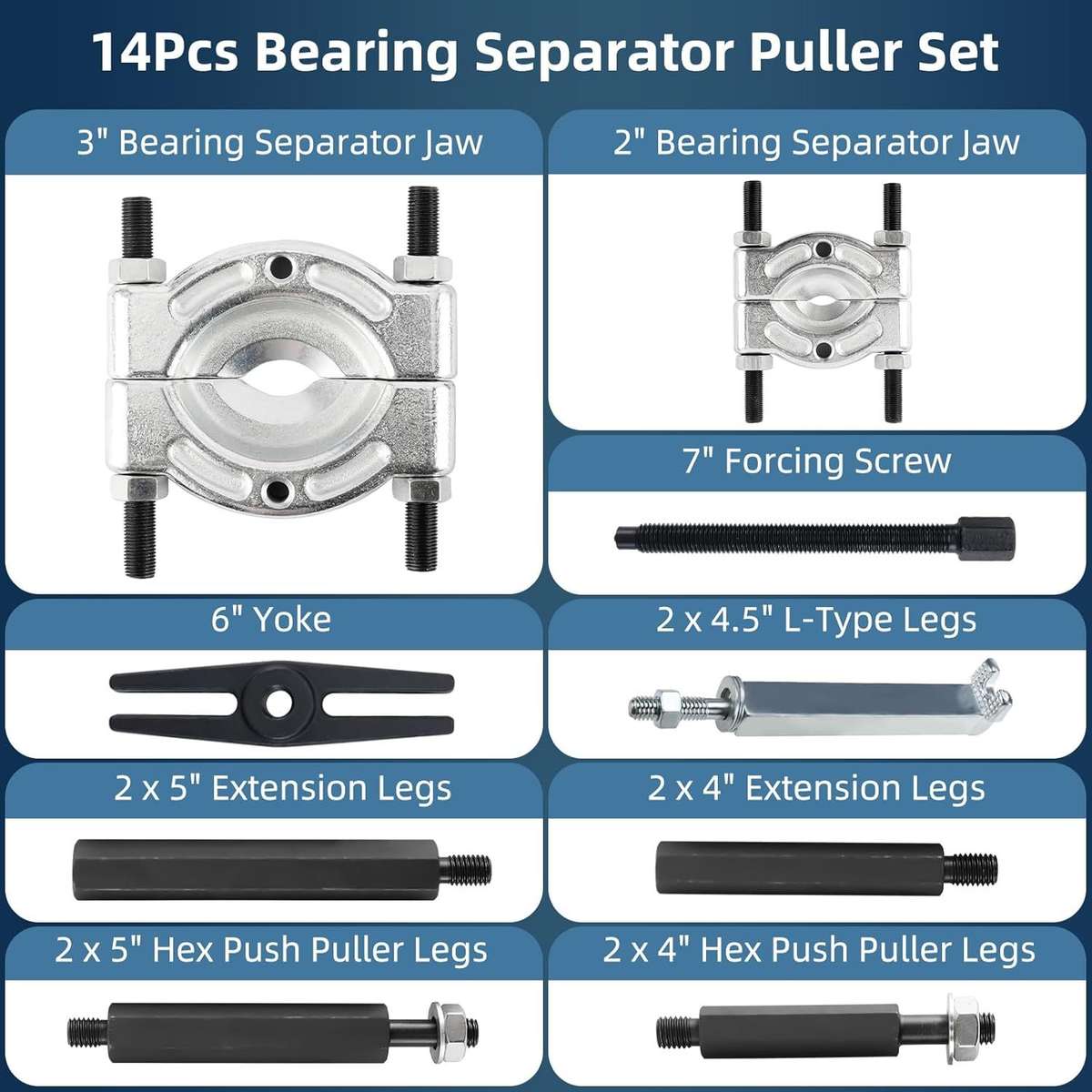 Heavy Duty 14-Piece H-Type Bearing Puller Separator kit With Case