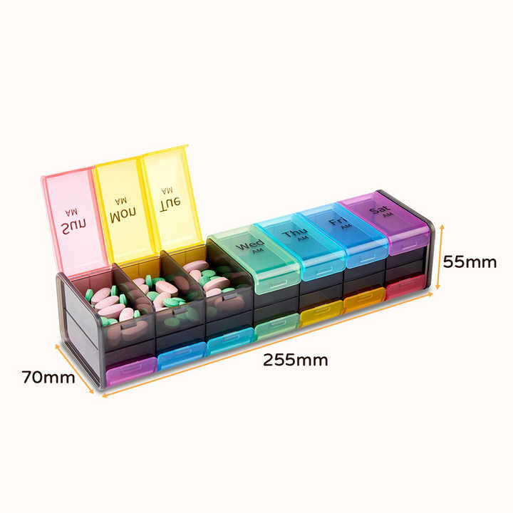 7-Day Weekly Pill Organizer Plastic Daily Medicine Box for Fish Oil Calcium Tablets Travel-Friendly