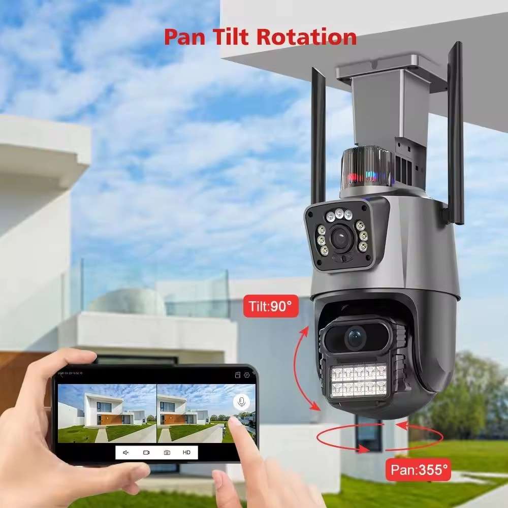 8K 16MP WIFI Camera 4 Lens 3 Screen PTZ 10X Zoom Two Way Audio Color Night Vision Outdoor Home CCTV