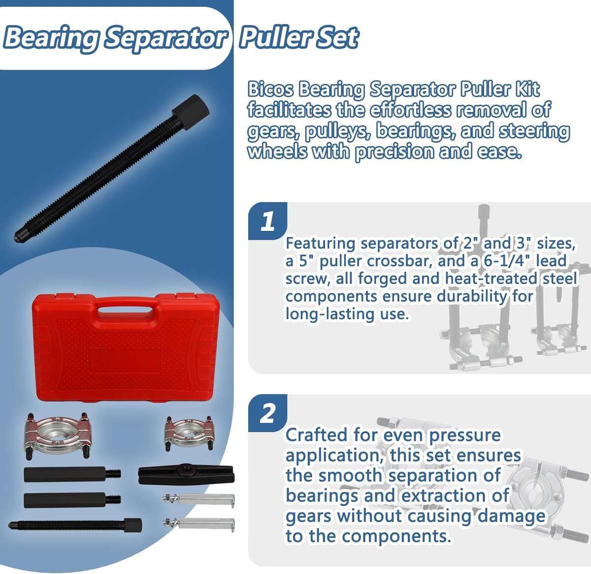 Heavy Duty 14-Piece H-Type Bearing Puller Separator kit With Case