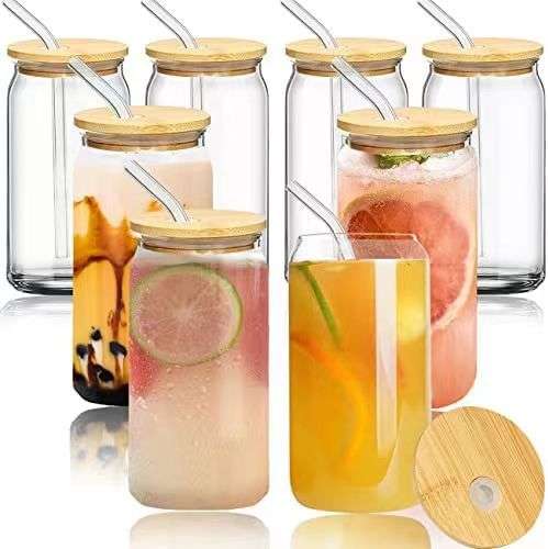 4 Piece  Drinking Glass with Glass Straw 500ml