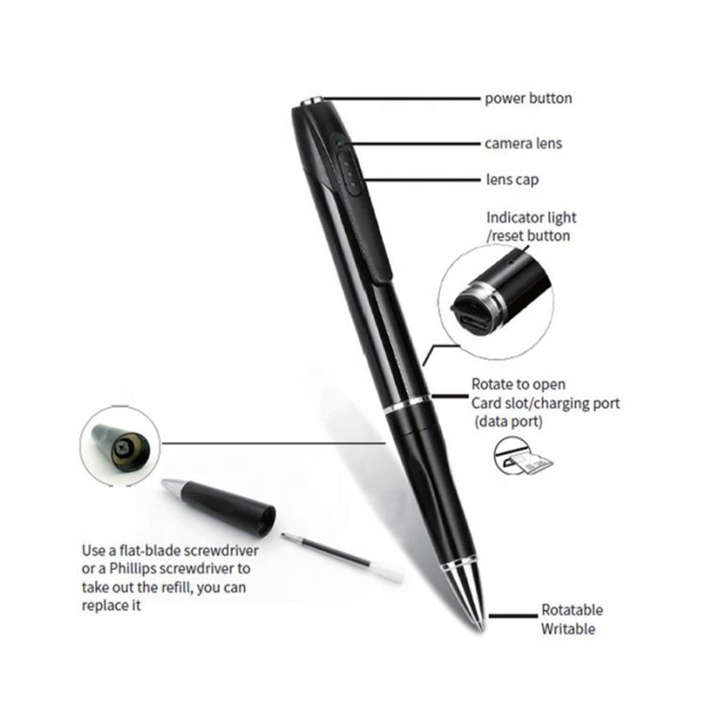 Small Ballpoint Pen Camera FULL HD 1080P With Built-in Microphone Security Camera for Home Office Vi