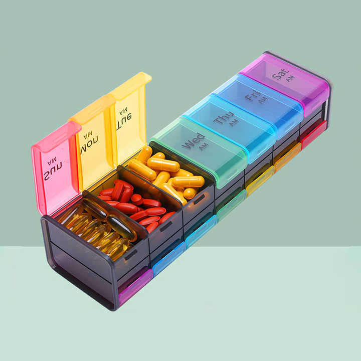 7-Day Weekly Pill Organizer Plastic Daily Medicine Box for Fish Oil Calcium Tablets Travel-Friendly