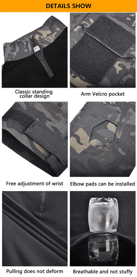 #9 -MultiColor Dark Black Camo Uniform Set + Removable Knee & Elbow Pads