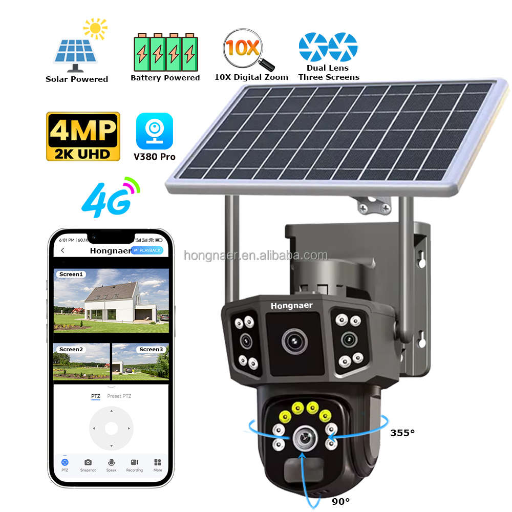 V380 Pro Pan Tilt 4G 4K Solar Security Camera | 3 Cameras | Works with a SIM Card