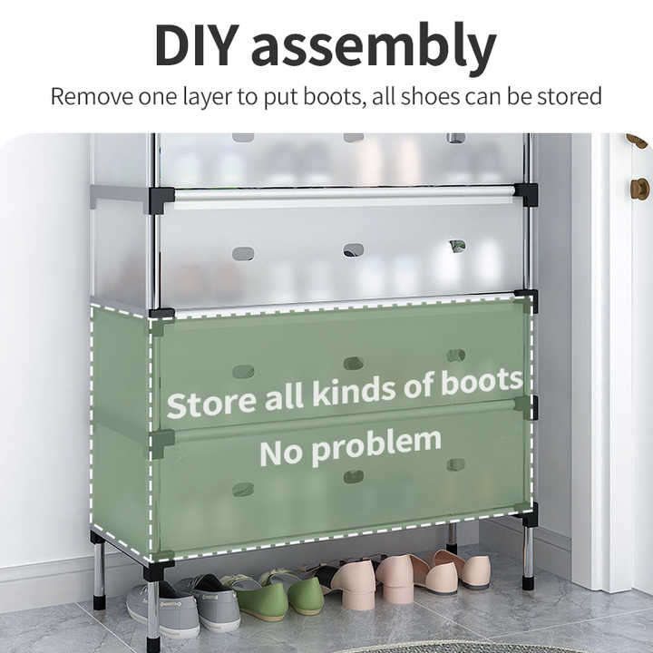 Stainless Steel Shoe Organizer - 4-Shelf, Sturdy & Durable Free Standing Shoe Rack for Entryway & Ou