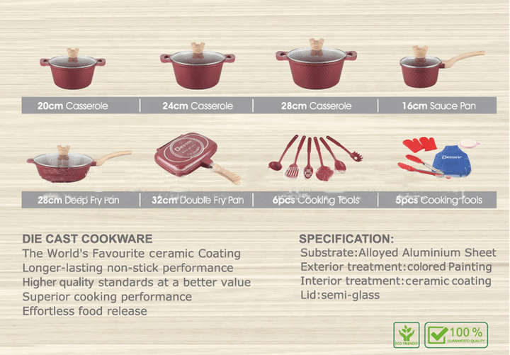 Dessini 23pcs Die Cast Aluminum Non-stick Cookware Set