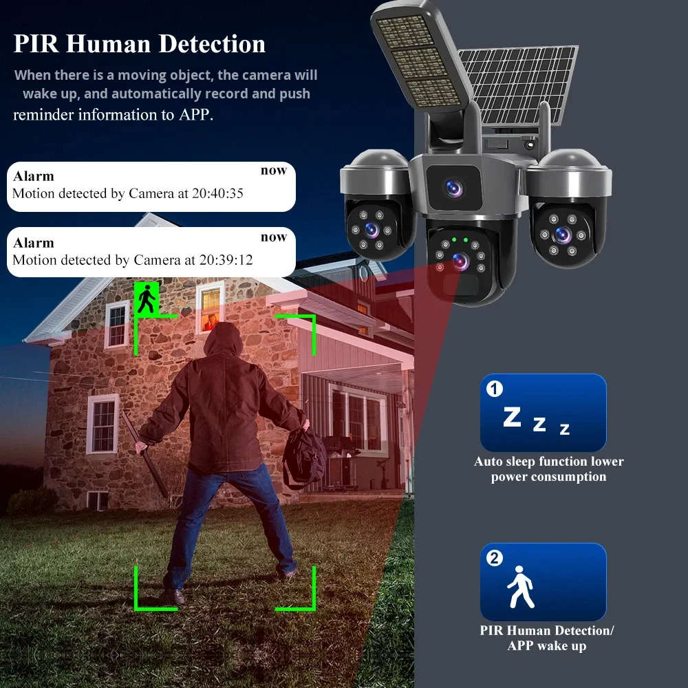 V380 PRO Smart Solar 3 Lens 4G Outdoor Street Light Camera