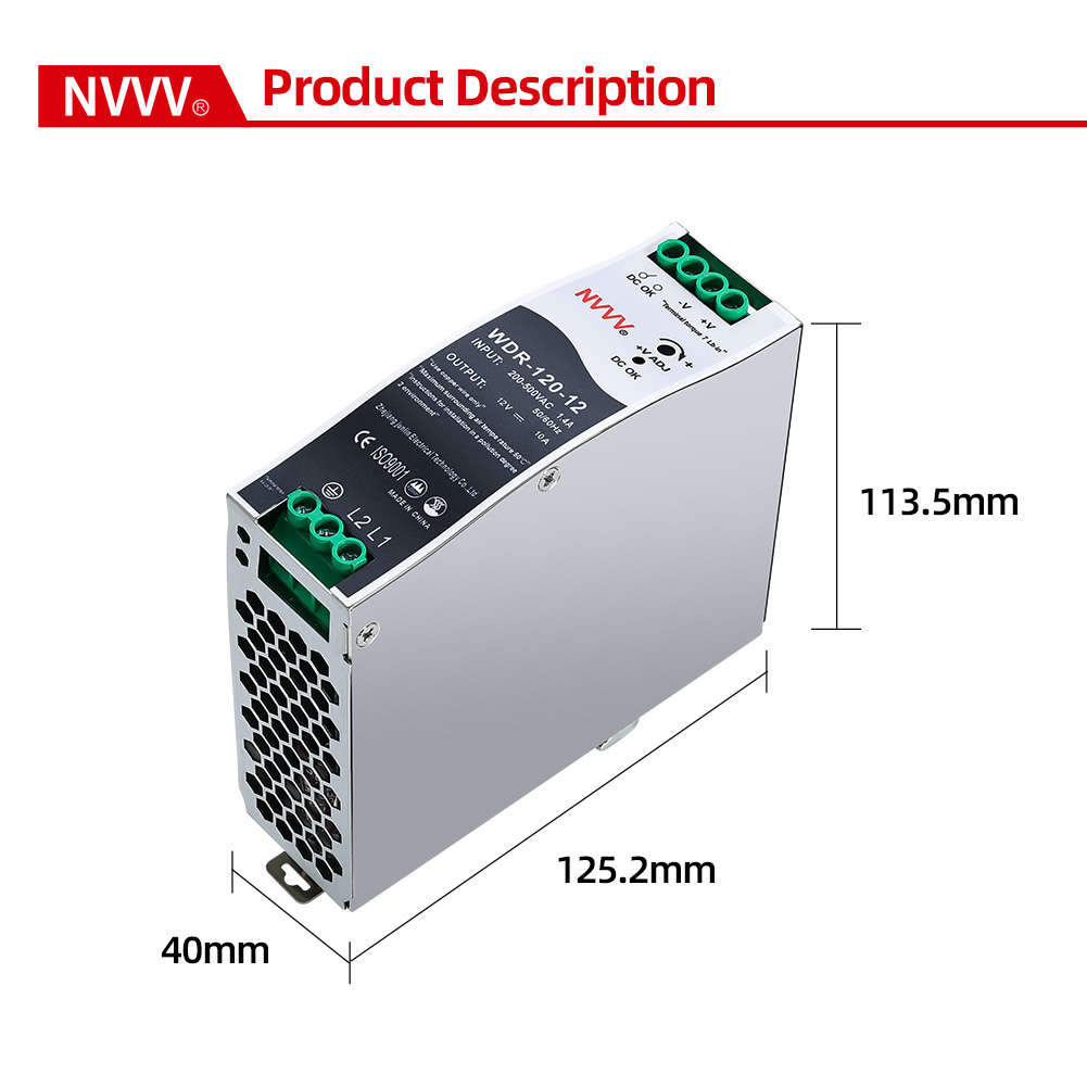 100pcs WDR-120-12 12V 10A 200-500VAC Wide Input Power Dc Power Supply Din Rail Slim Power
