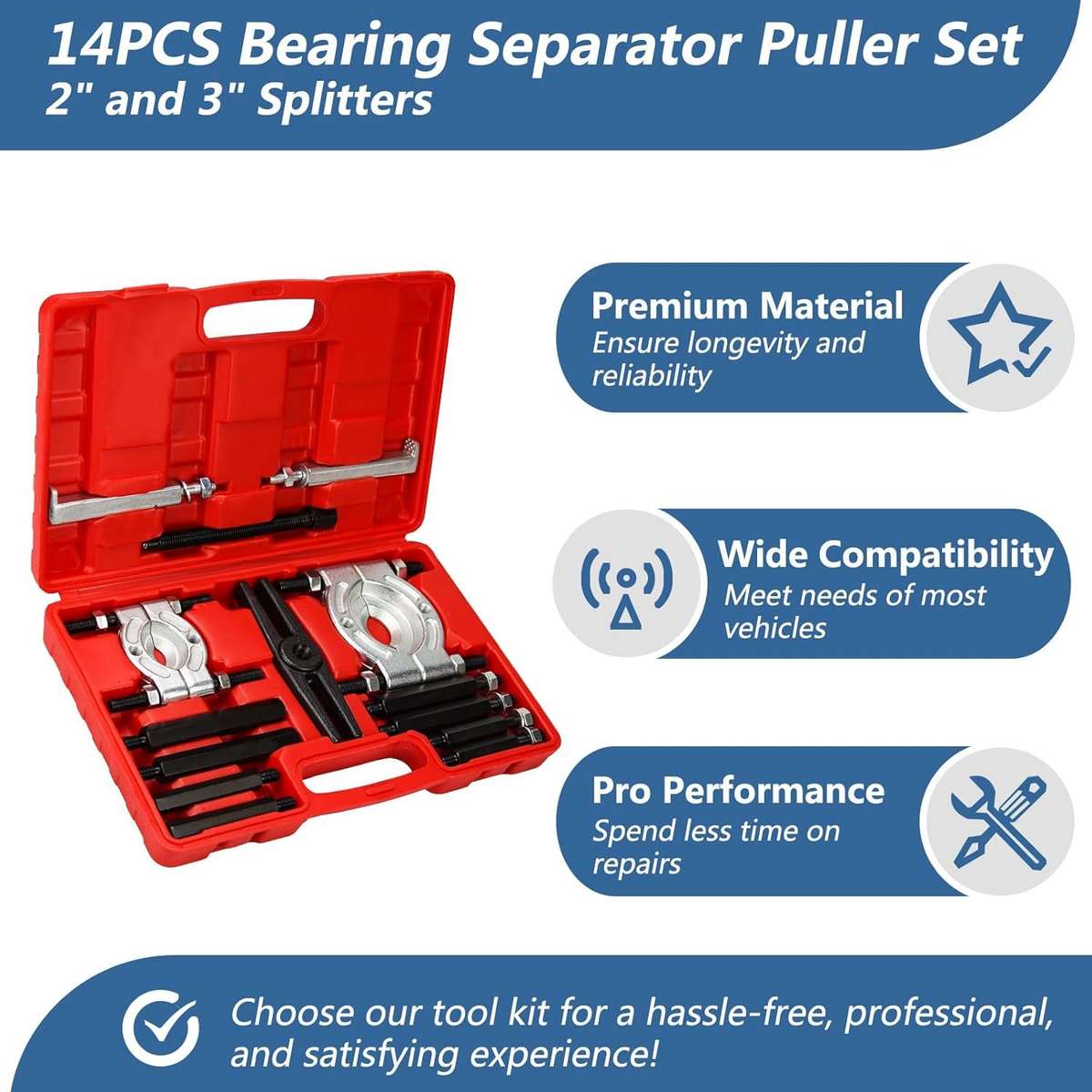 Heavy Duty 14-Piece H-Type Bearing Puller Separator kit With Case
