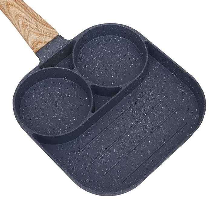 Nonstick Egg Frying Pan - 3 Section Square Grill Pan Divided Frying Pan for Breakfast