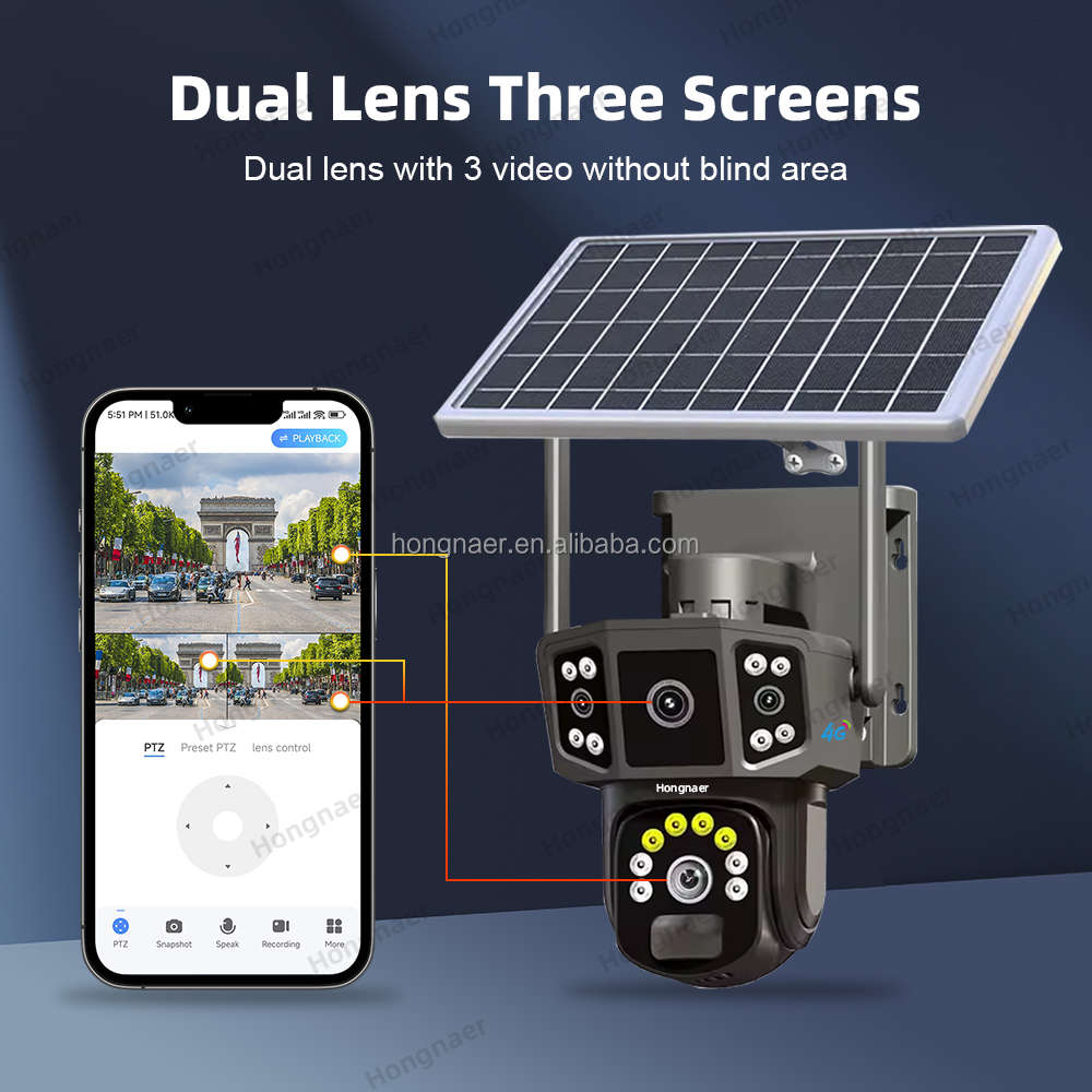 V380 Pro Pan Tilt 4G 4K Solar Security Camera | 3 Cameras | Works with a SIM Card