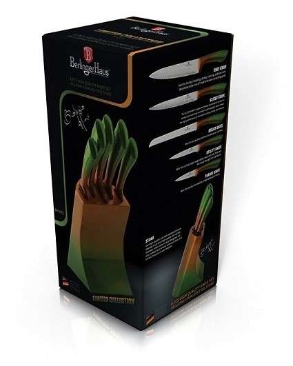 Berlinger Haus - 6 Pieces Stainless Steel Limited Edition Knife Set with Stand - Green/Gold