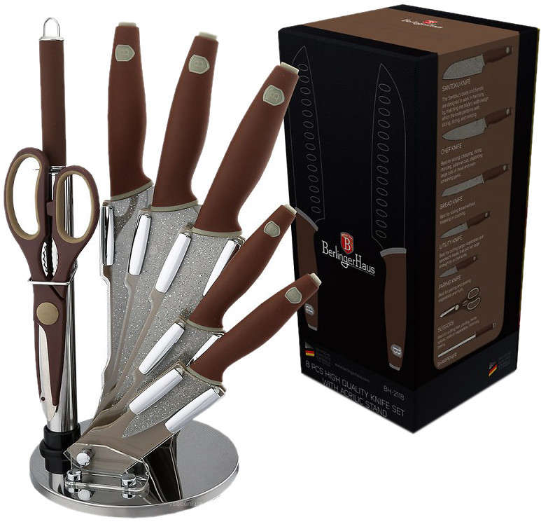 Berlinger Haus - 8 Pieces Granit Diamond Line Knife Set with Stand - Brown/Cream (READ DESCRIPTION)