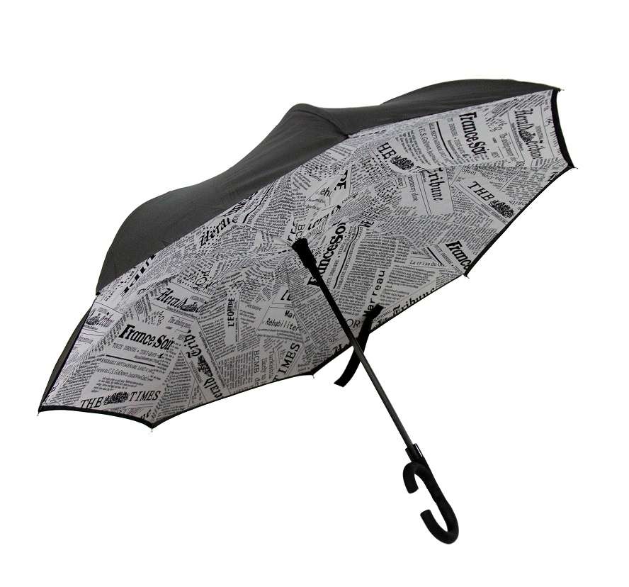 Inverted Umbrella - Newspaper Black/White