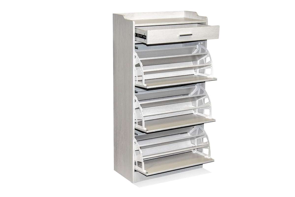 Mirror Shoe Cabinet - 3 Tier with Draw - Maple