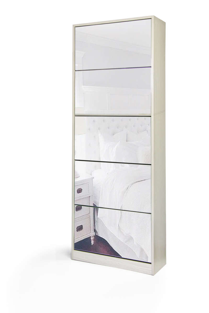 Fine Living Mirror Shoe Cabinet- 3+2tier G/W Grain