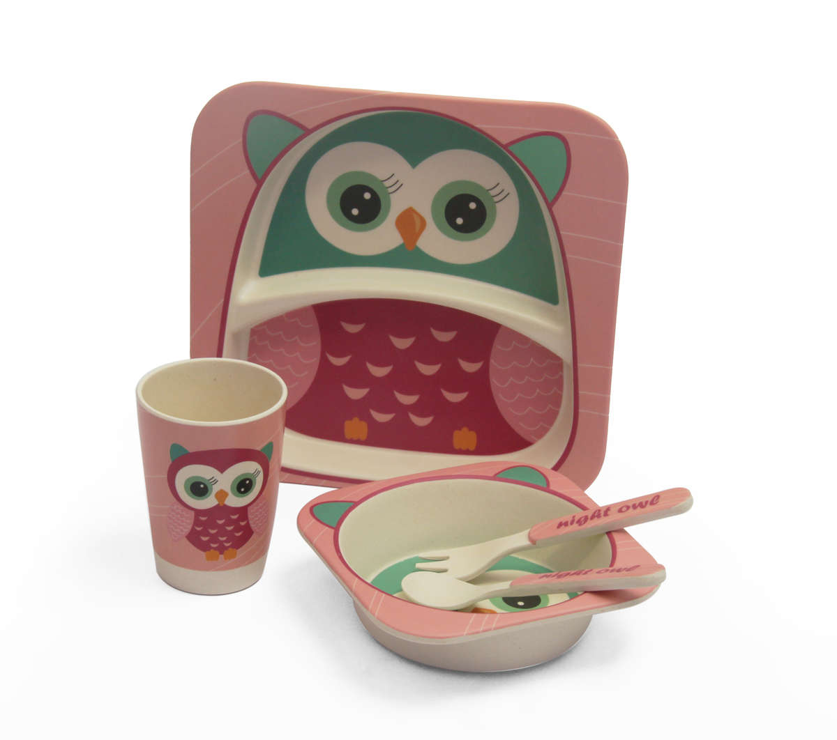 Kids 5pcs bamboo dinning set - Big Owl