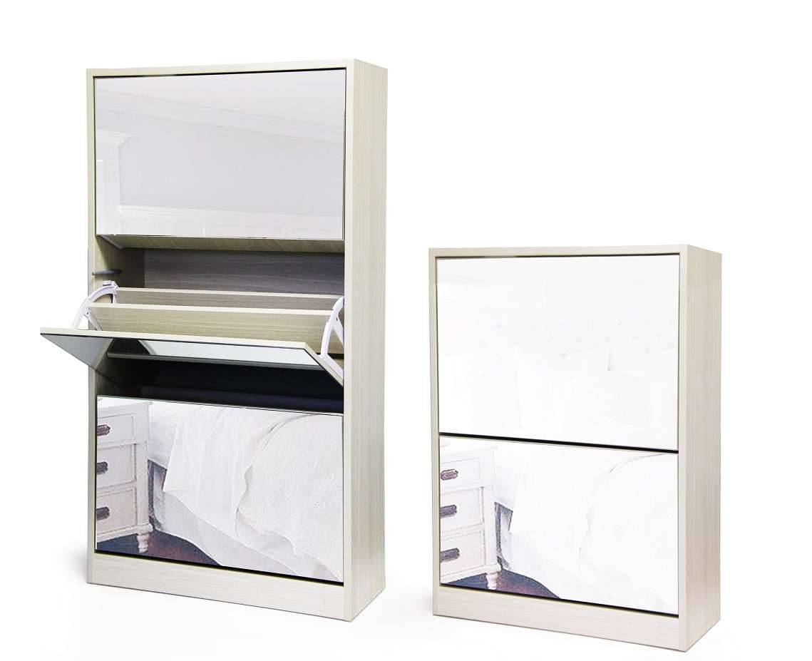Fine Living Mirror Shoe Cabinet- 3+2tier G/W Grain