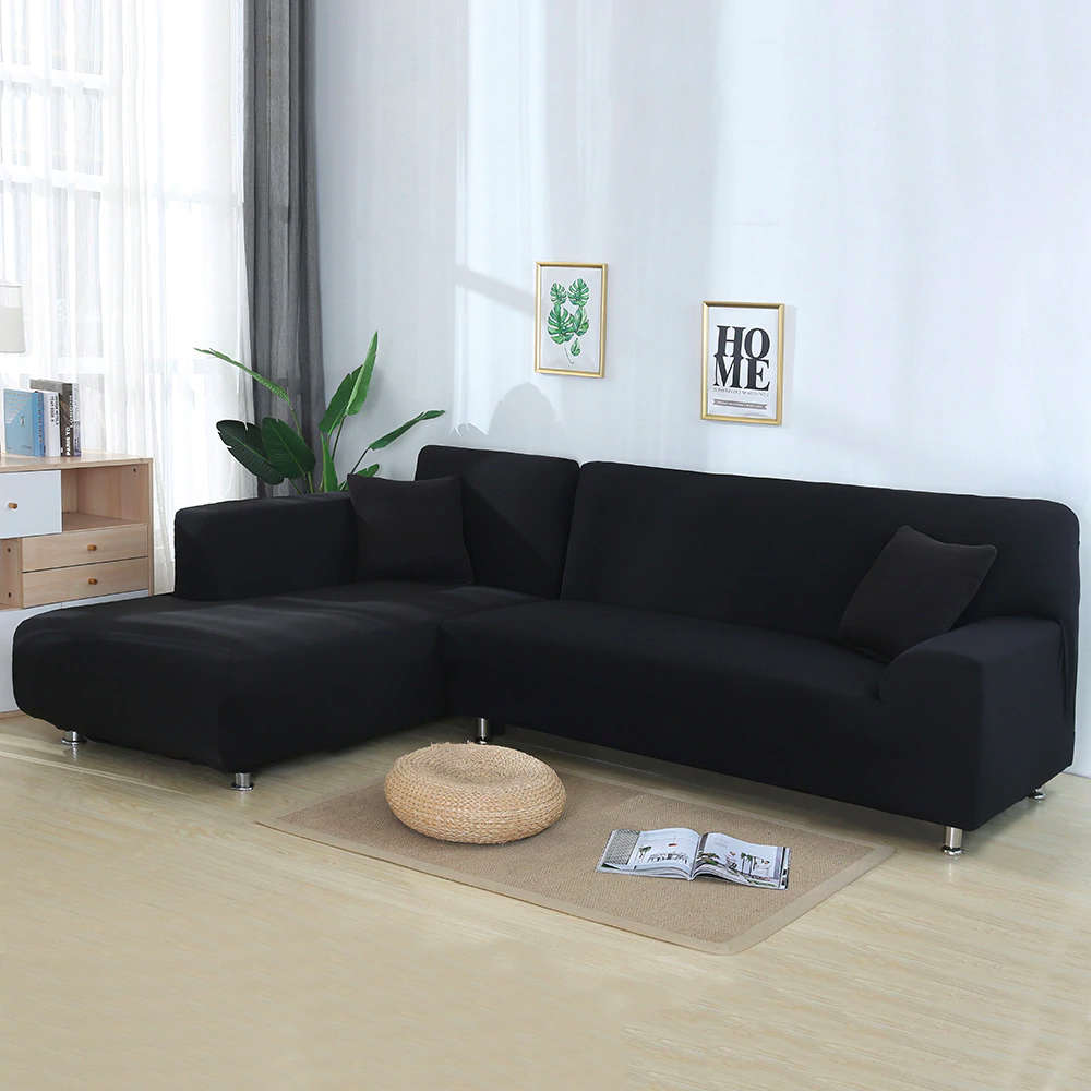 Fine Living L Shape Couch Cover -  Black