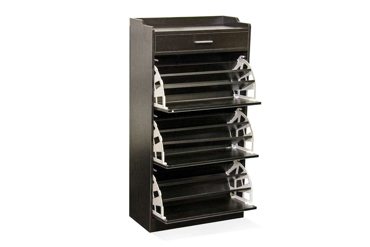 Mirror Shoe Cabinet - 3 Tier with Draw - Wenge