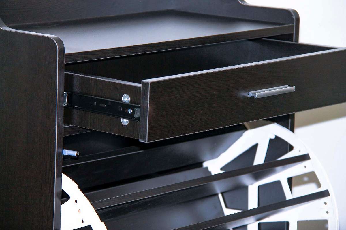 Mirror Shoe Cabinet - 3 Tier with Draw - Wenge