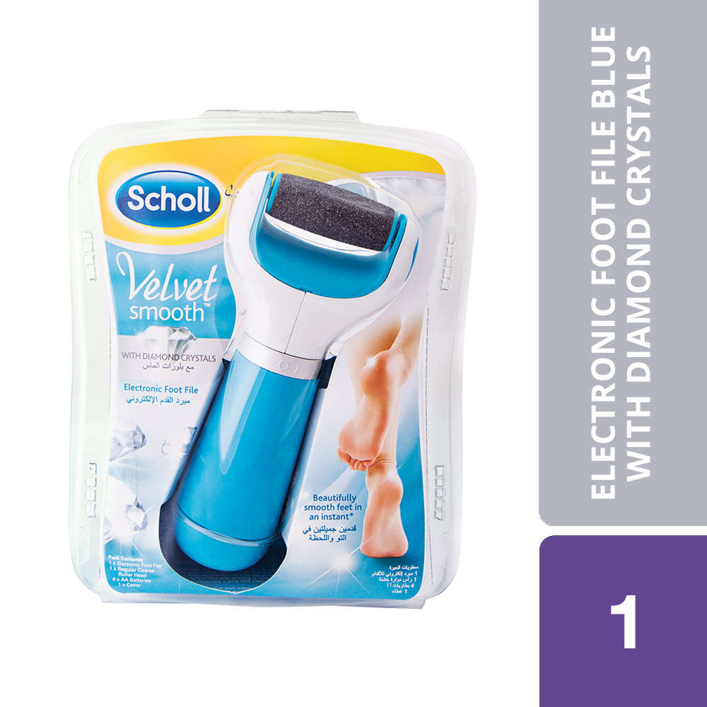 SCHOLL VELVET SMOOTH ELECTRONIC FOOT FILE BLUE WITH DIAMOND CRYSTALS-1