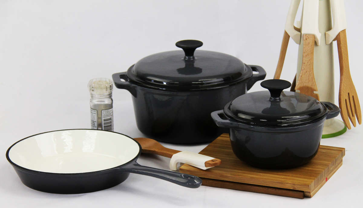 Fine Living Lifestyle Cast Iron Set | Grey | 5 Piece