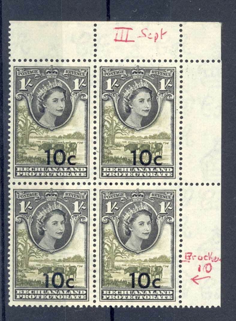Bechuanaland *** SG 163  CV  = R280 *** UMM *** Shift down on overprint and broken 10, BL