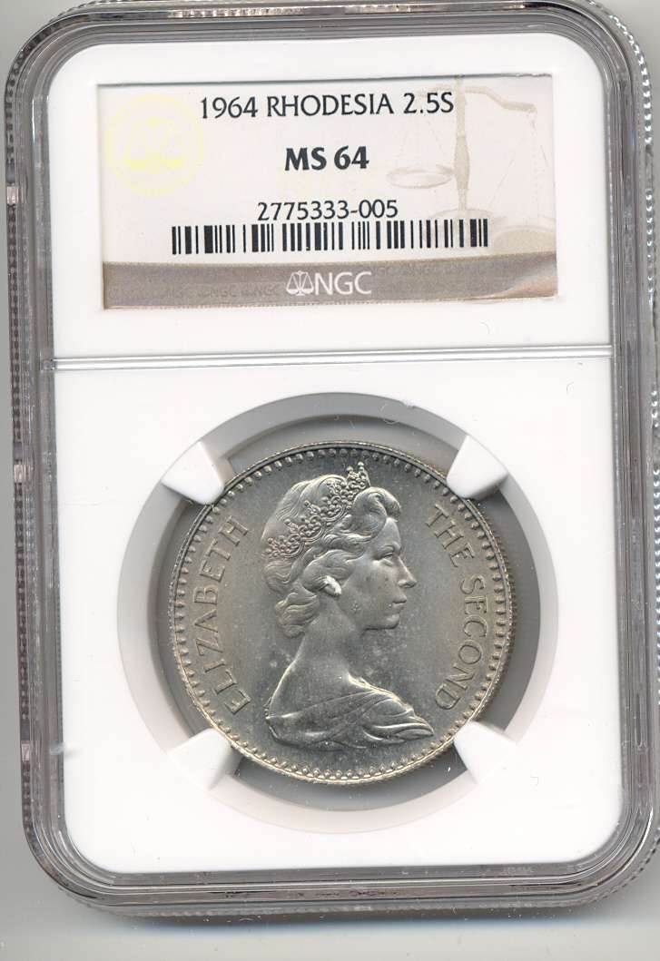 1964 *** 2.5S *** MS64 *** Rhodesian coin, not offered often