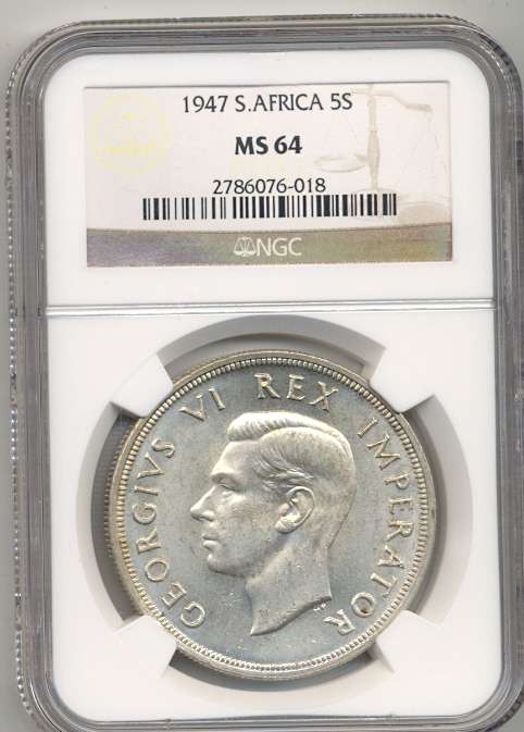 1947 *** 5 Shilling *** MS64 *** Top grade, high bench mark to collect