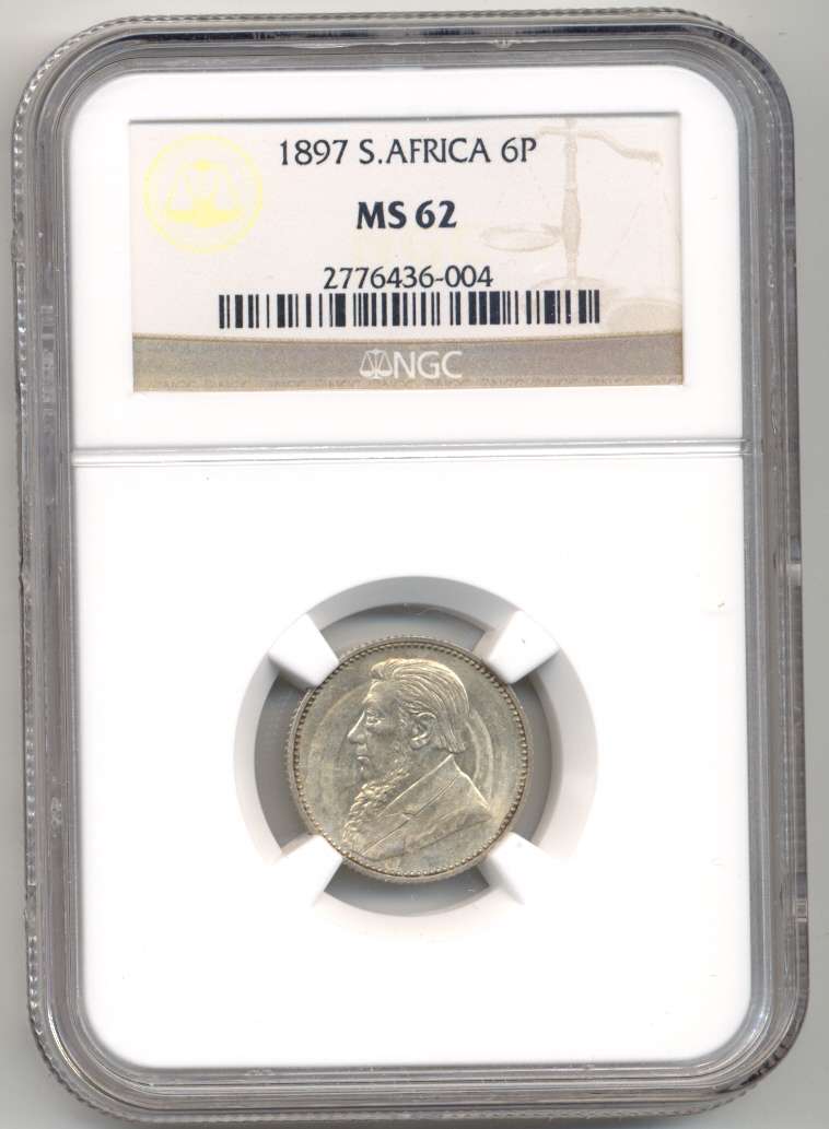 1897 *** 6P *** MS62 *** High quality ZAR, buy uncirculated coins
