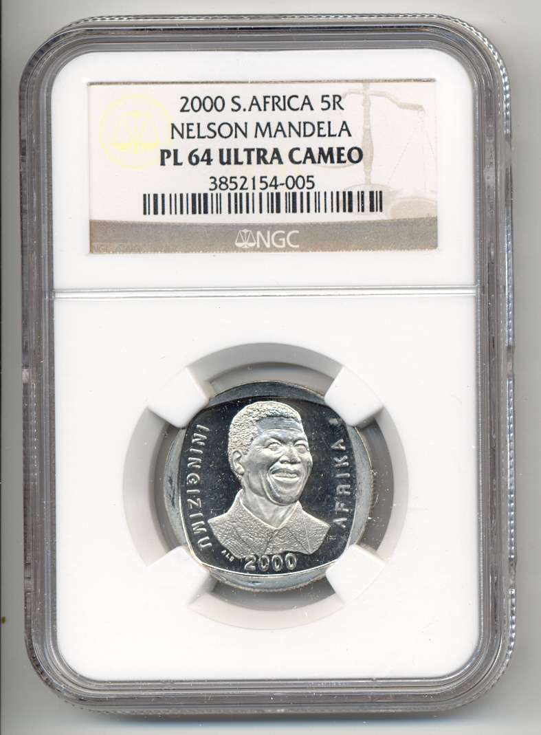 2000 *** R5 *** PL64 UC *** Mandela "Smiley" Proof-like coin