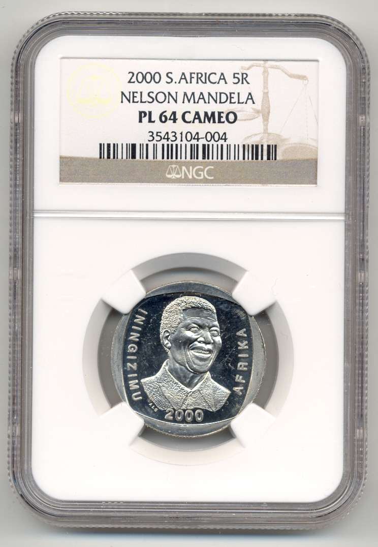 2000 *** R5 *** PL64 CAMEO *** Mandela "Smiley" Proof-like coin